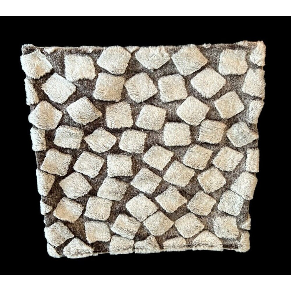 Faux Fur Decorative Throw Pillow Cover 17 Inch Square Geometric Gray White w Zip